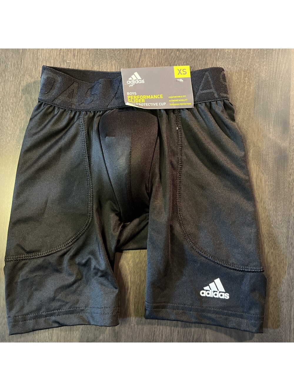 adidas Boys' Performance slider Shorts with protective cup size XS- Black- NWT